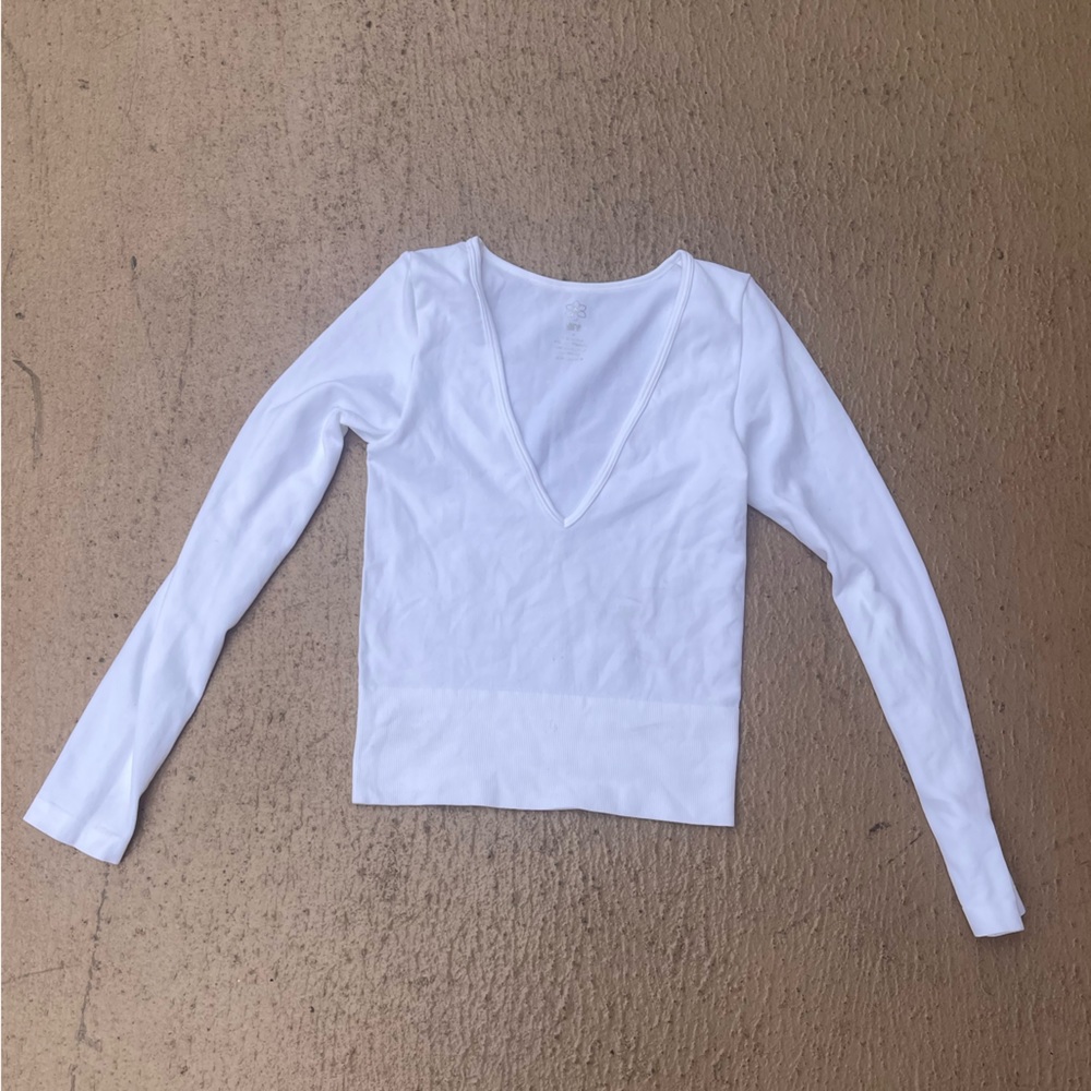 White along Sleeve V-Neck